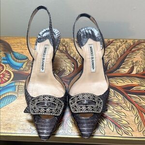 Manolo Blahnik Gray Embellished Heels